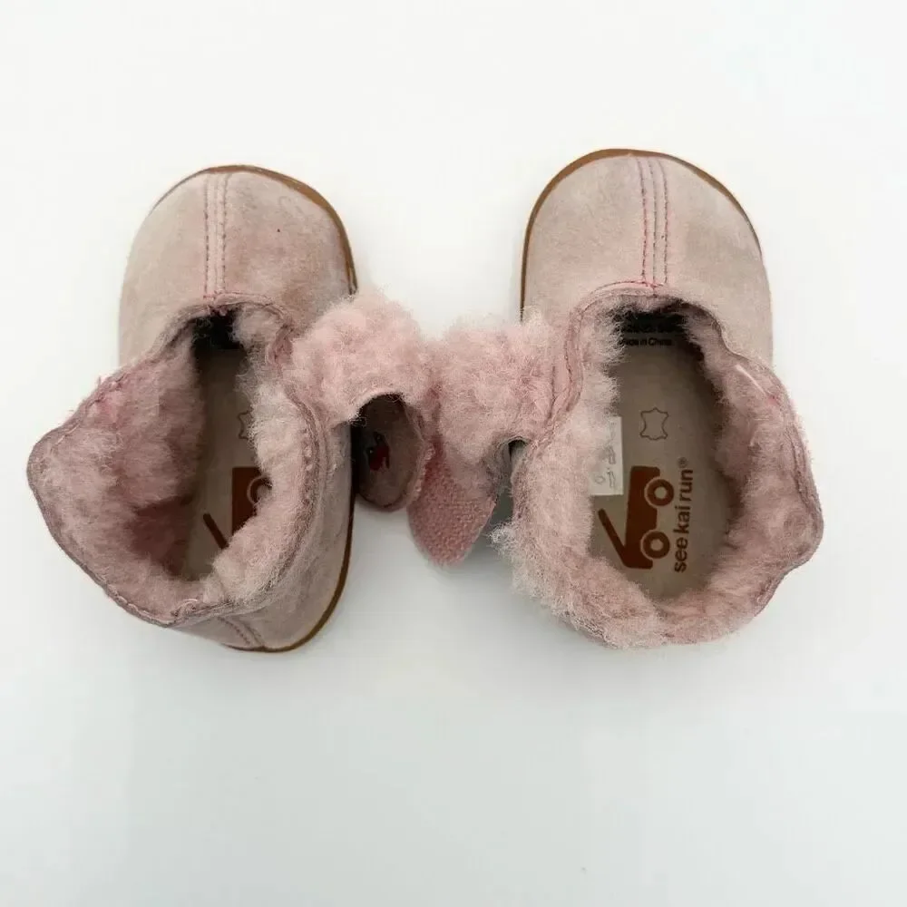 See Kai Run Infant Girls Avery Shearling First Walker Booties Hook and Loop Pink